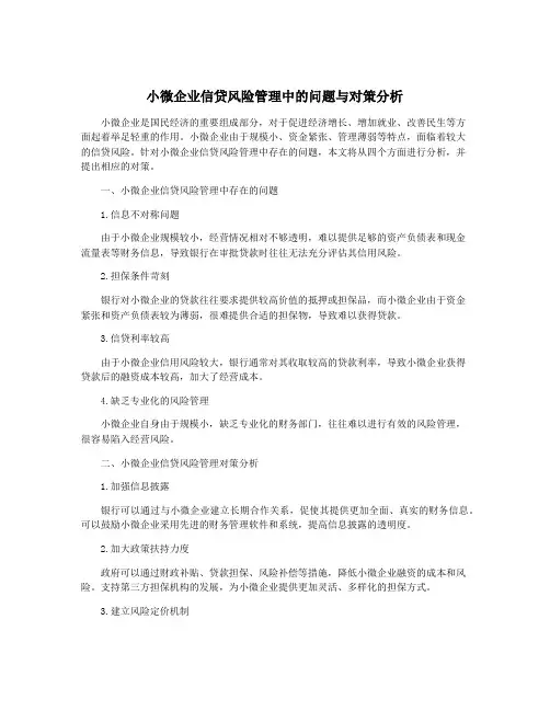 小微企业信贷风险管理中的问题与对策分析