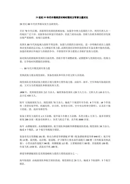 20世纪80年代中期美苏对峙时期双方军事力量对比
