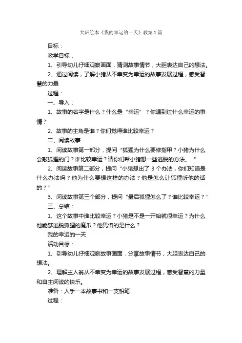 大班绘本《我的幸运的一天》教案2篇