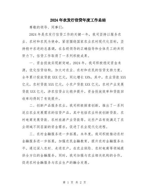 2024年农发行信贷年度工作总结