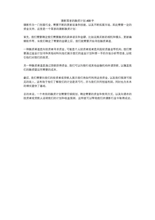摄影简单的融资计划400字