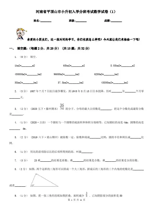 河南省平顶山市小升初入学分班考试数学试卷(1)
