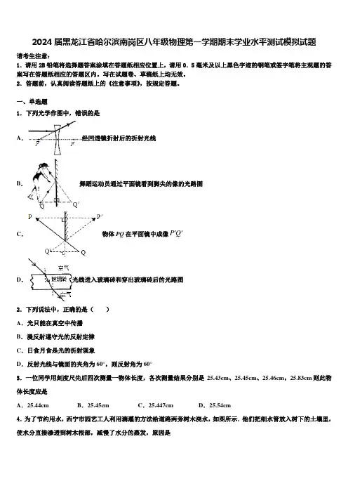 2024届黑龙江省哈尔滨南岗区八年级物理第一学期期末学业水平测试模拟试题含解析