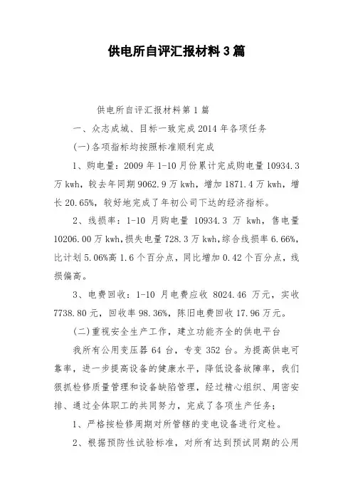 供电所自评汇报材料3篇