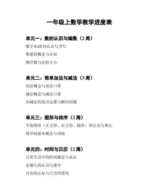 一年级上数学教学进度表