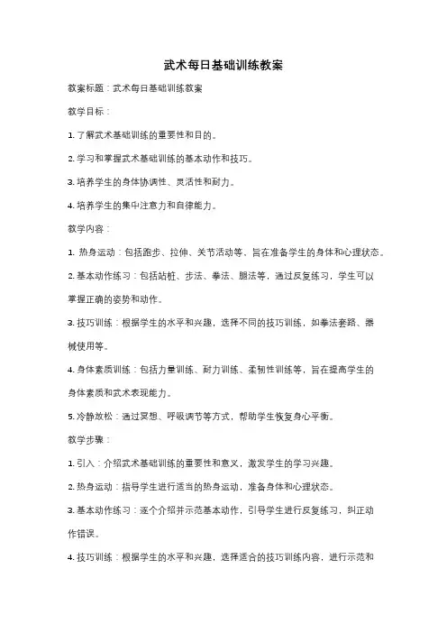 武术每日基础训练教案