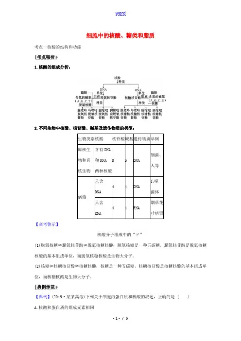 版高考生物一轮复习 第2章 组成细胞的分子 3 细胞中的核酸、糖类和脂质教案 新人教版必修1-新人教