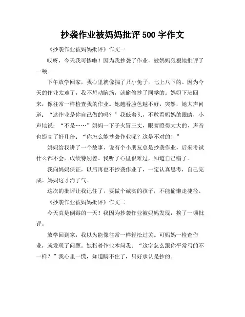 抄袭作业被妈妈批评500字作文