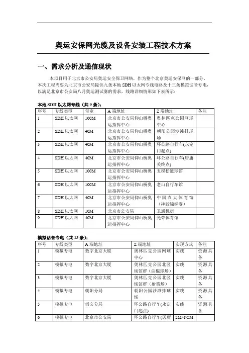 奥运安保网光缆及设备安装工程技术方案