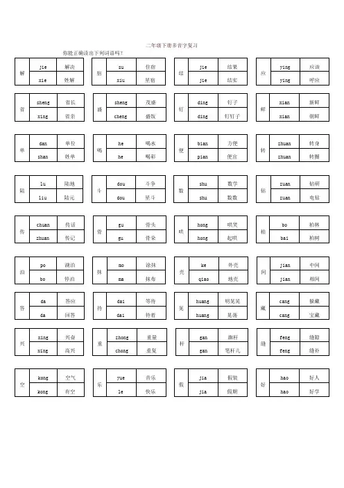 部编版小学二年级语文下册多音字复习