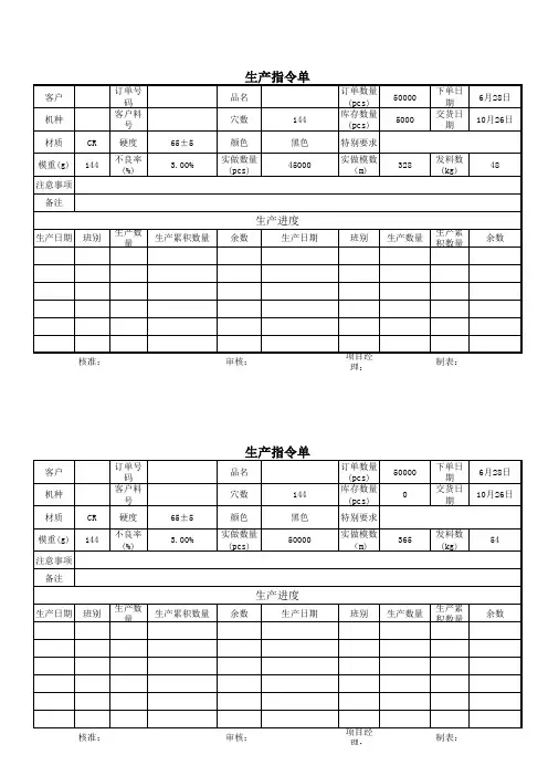制造命令(生产指令单)