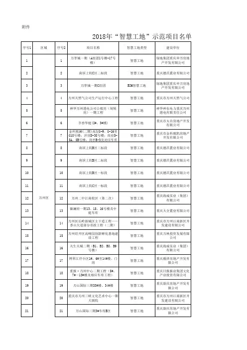 2018年“智慧工地”示范项目名单