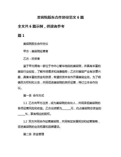 美容院股东合作协议范文6篇