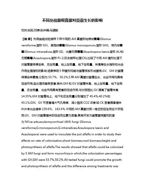 不同丛枝菌根真菌对苜蓿生长的影响