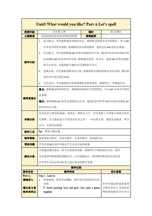 Unit3 PartA Let's spell(教学设计)五年级英语上册(人教PEP版)