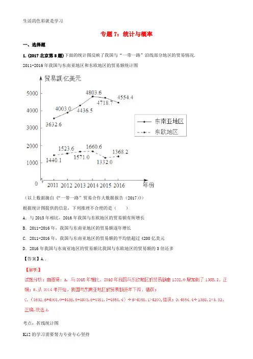 [推荐学习]2017年中考数学试题分项版解析汇编第02期专题07统计与概率含解析