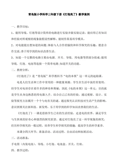 《小学科学三年级下册灯泡亮了》精品教学案例
