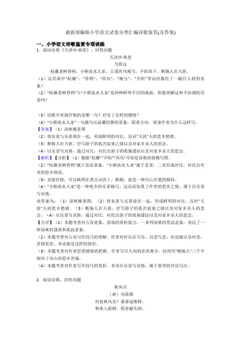 最新部编版小升初语文试卷分类汇编诗歌鉴赏(及答案)