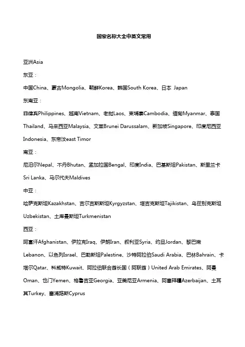 国家名称大全中英文常用