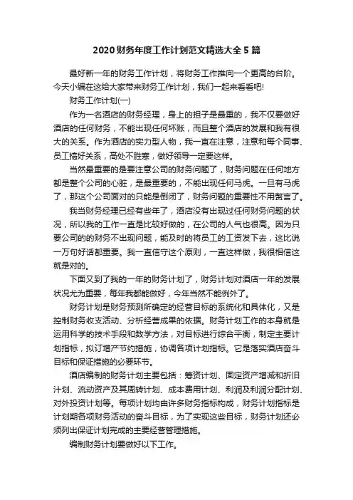 2020财务年度工作计划范文精选大全5篇