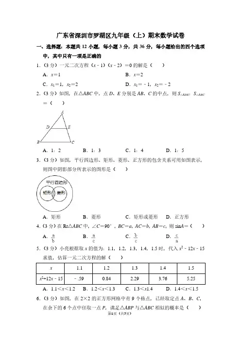 广东省深圳市罗湖区九年级(上)期末数学试卷 (3)