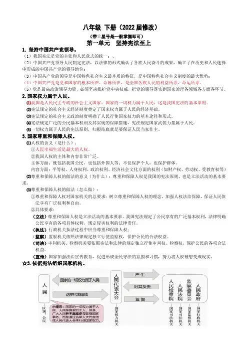 2022-2023学年统编版道德与法治八年级下册知识点复习纲要