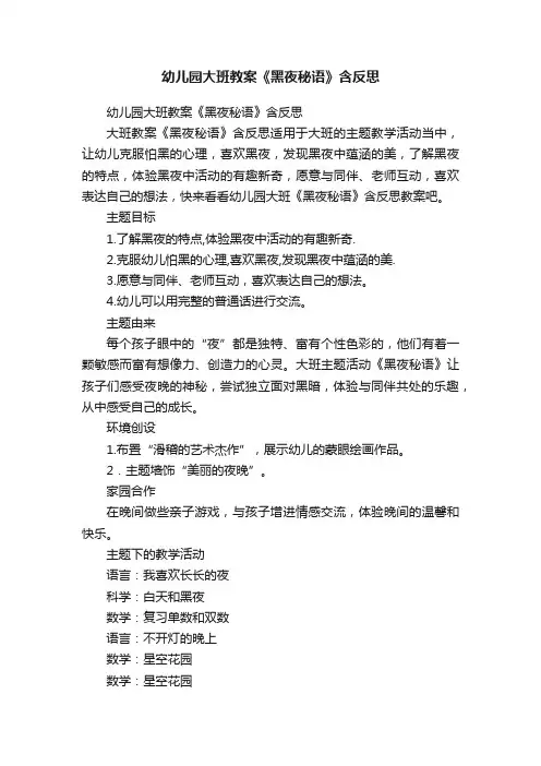幼儿园大班教案《黑夜秘语》含反思