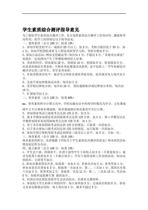 大学综合测评加分细则