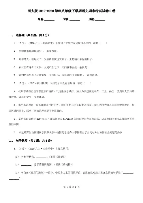 河大版2019-2020学年八年级下学期语文期末考试试卷C卷精版