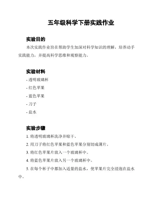 五年级科学下册实践作业