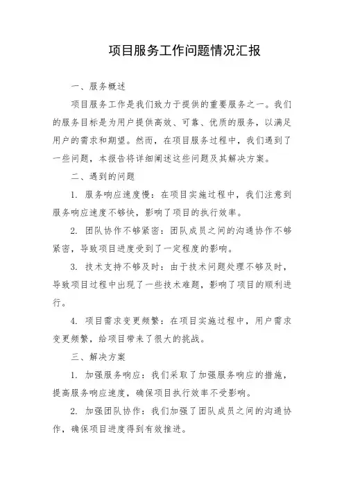 项目服务工作问题情况汇报
