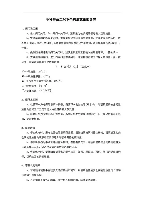 安全阀各个工况计算