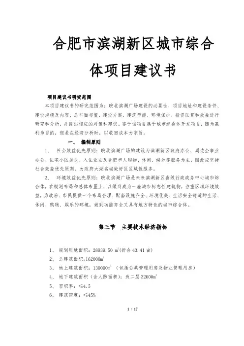 合肥市滨湖新区城市综合体项目建议书