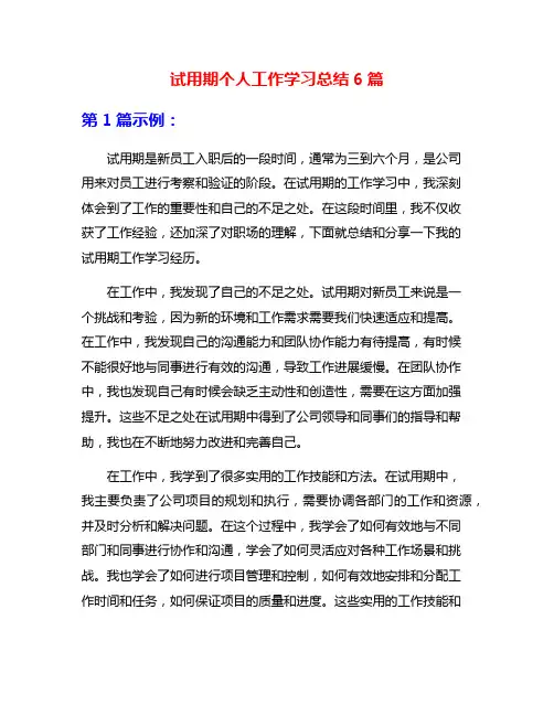试用期个人工作学习总结6篇