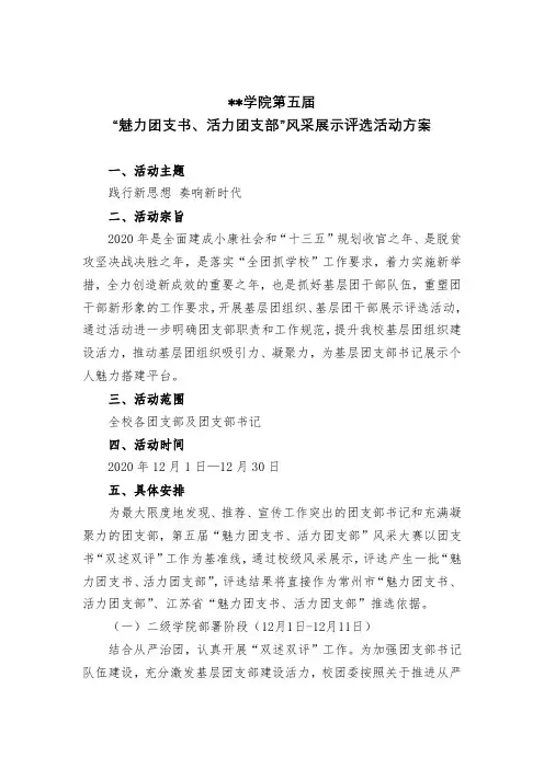 常州纺织服装职业技术学院第五届魅力团支书、活力团支部风采展示评选活动方案【模板】