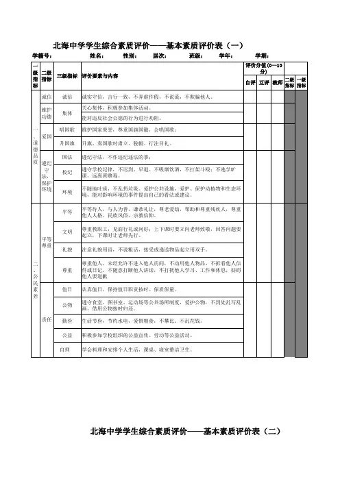 综合素质评价量表