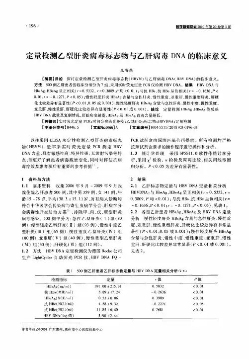 定量检测乙型肝炎病毒标志物与乙肝病毒DNA的临床意义