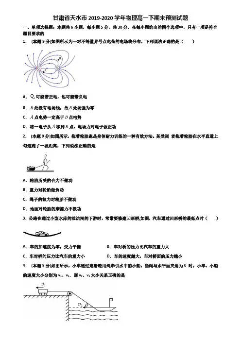 甘肃省天水市2019-2020学年物理高一下期末预测试题含解析
