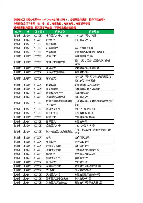 新版上海市上海市虹口区打印工商企业公司名录名单黄页大全129家