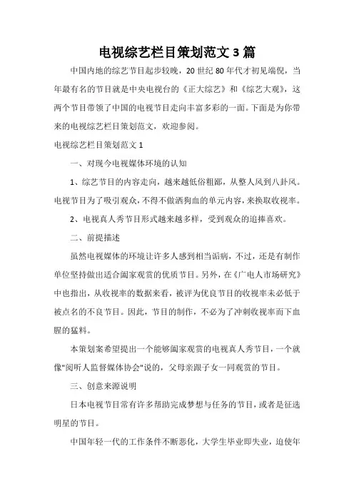 策划方案 电视综艺栏目策划范文3篇