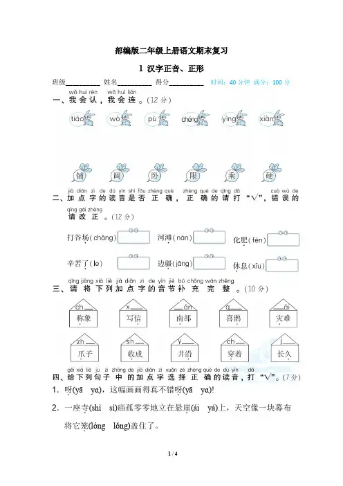 部编版二年级上册语文期末复习--汉字正音、正形 (1)