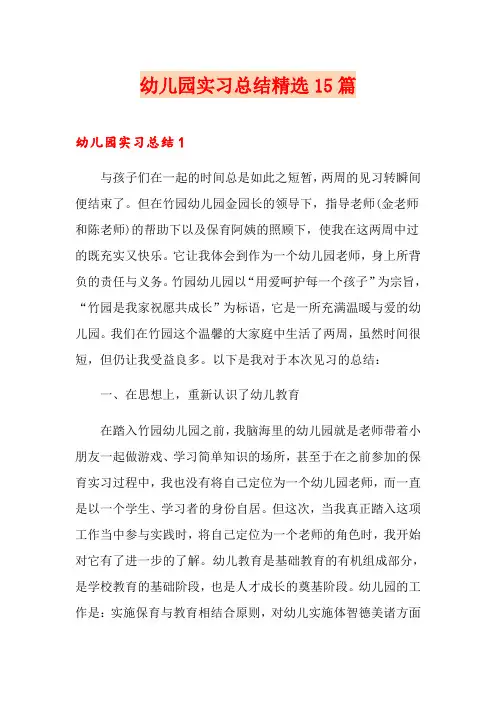 幼儿园实习总结精选15篇