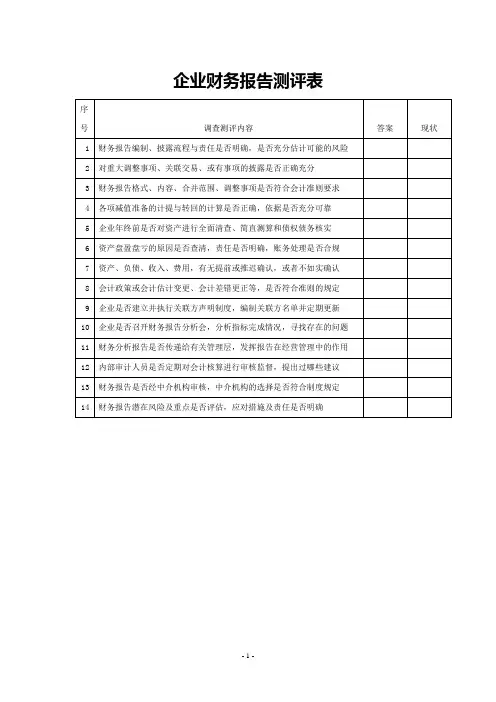企业财务报告测评表
