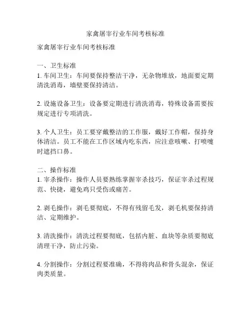 家禽屠宰行业车间考核标准