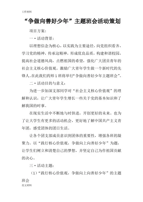【知识学习】“争做向善好少年”主题班会活动策划