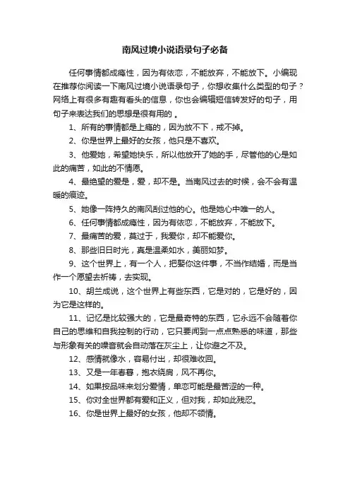 南风过境小说语录句子必备