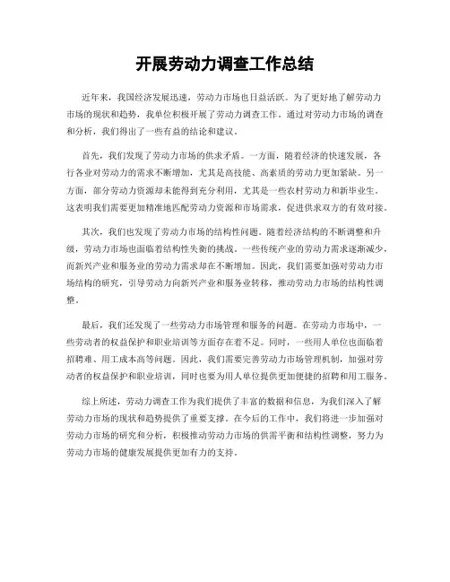开展劳动力调查工作总结
