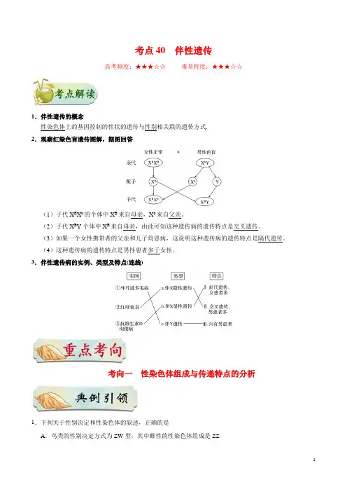 必背考点40 伴性遗传-备战2021年高考生物考点一轮总复习