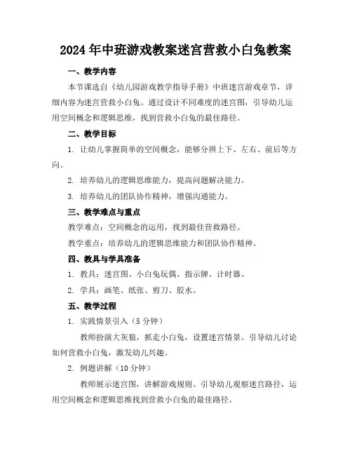 2024年中班游戏教案迷宫营救小白兔教案