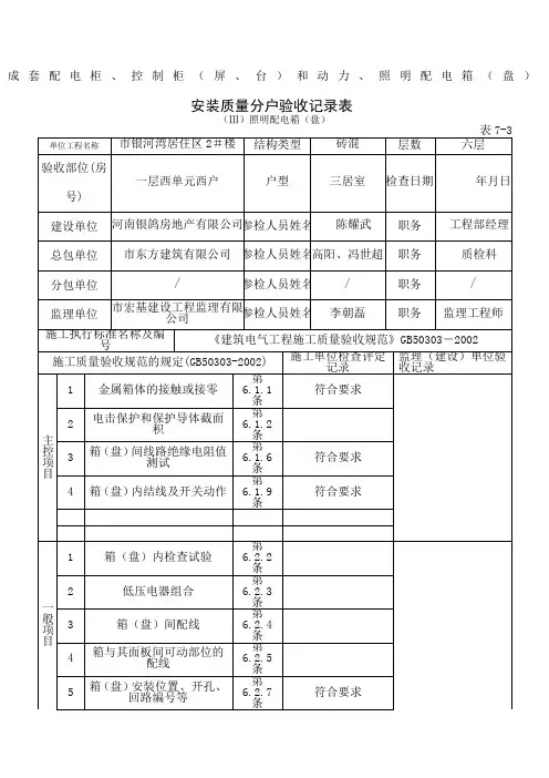 成套配电柜电气分户验收表